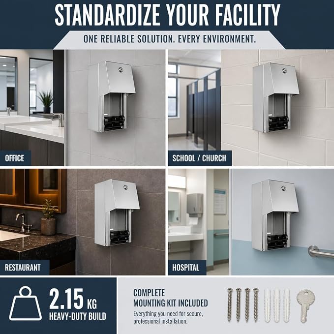 Commercial Toilet Paper Dispenser - 304 Stainless Steel Double Roll Holder - Heavy Duty Lockable Wall Mount Tissue Dispenser for Restroom - Metal Bathroom Fixtures