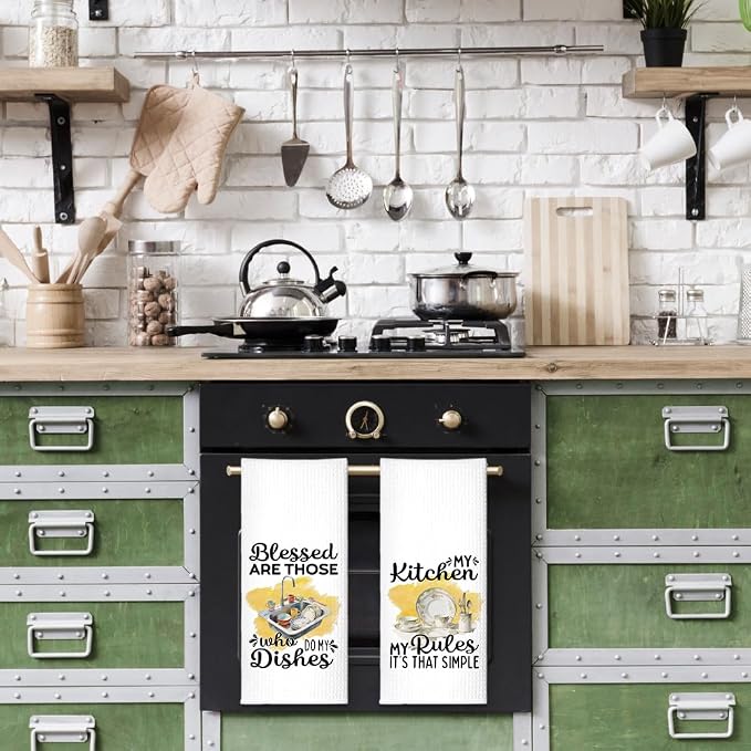 My Kitchen My Rules It’s That Simple Kitchen Towels 2 Pack, Towels Set for Hilarious Microfiber, Decorative Dish Tea Towels for Cooking, Thanksgiving Birthday Gifts for Hostess Mom Women