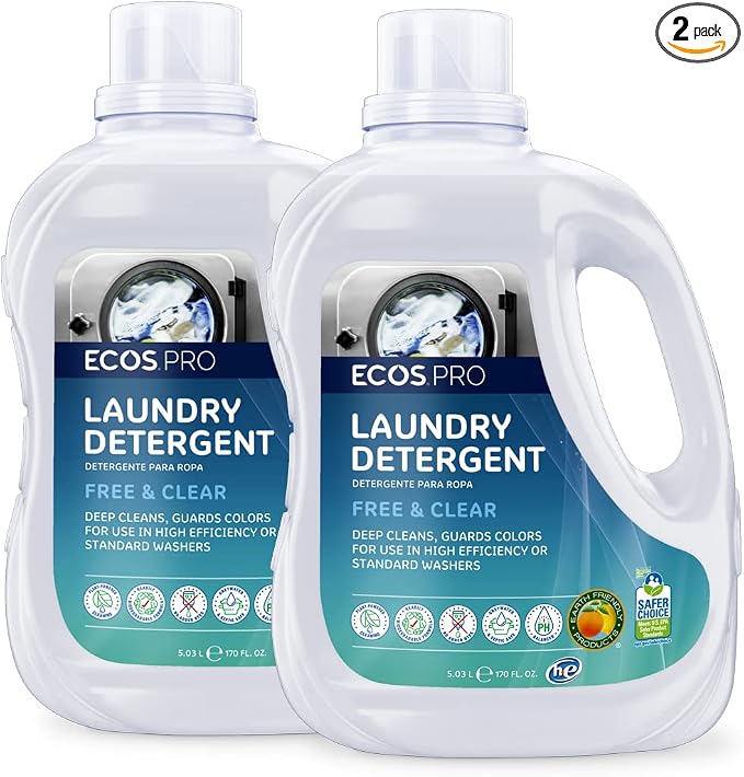 ECOS PRO Liquid Laundry Detergent 2 Ct, Free & Clear, Concentrated & Ideal for Commercial & Industrial Use, Unscented, PL9371/02, 170 fl oz (Pack of 2)