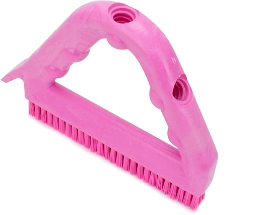 SPARTA Plastic Commercial Grout Brush, Triangle-Shaped Scrub Brush with Scraper and Two Threaded Holes for Attaching Handle (Sold Separately), 9 x 7 x 7 Inches, Pink