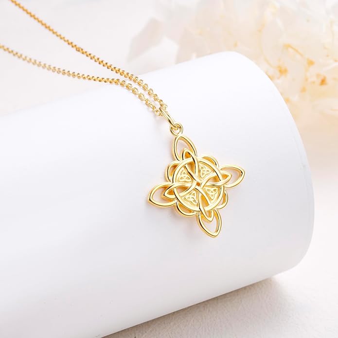FLYOW 925 Sterling Silver Good Luck Irish Jewelry Celtic Knot Pendant Necklace for Women Birthday Graduation Gift