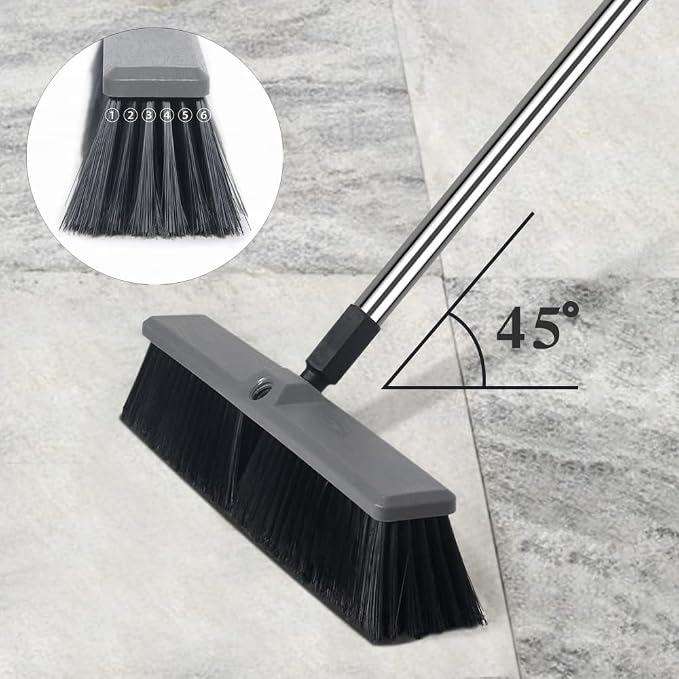 18 Inch Push Broom Brush Outdoor Heavy Duty Broom Stiff Bristles Commercial Outdoor Broom Brush for Cleaning Garage Driveway Yard Patio Deck Concrete Wood Stone Floor with 63" Long Handle