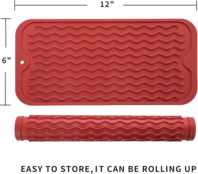 MicoYang Silicone Dish Drying Mat for Multiple Usage,Easy clean,Eco-friendly,Heat-resistant Silicone Mat for Kitchen Counter or Sink,Refrigerator or Drawer Liner Red S 12 inches x 6 inches