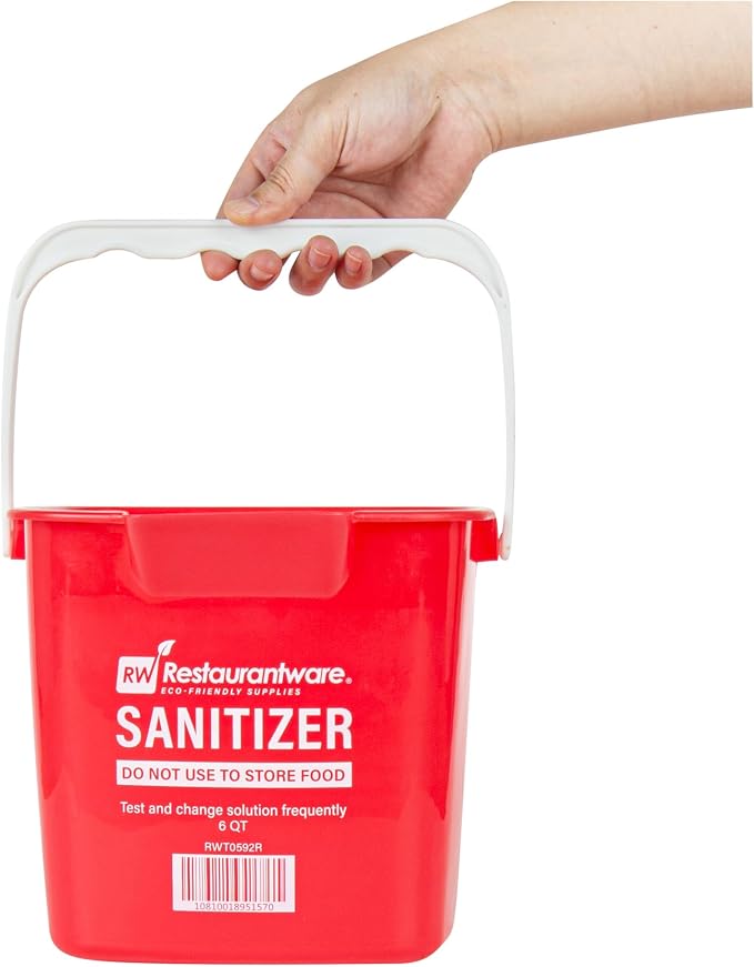 Restaurantware RW Clean 6 Quart Cleaning Bucket 1 Detergent Square Bucket - With Measurements Built-In Spout And Handle Red Plastic Utility Bucket For Home Or Commercial Use