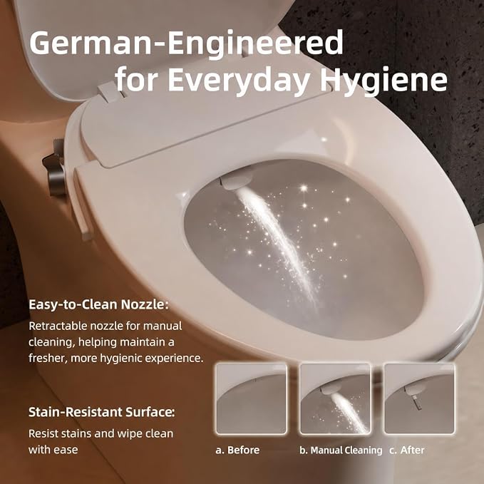 BRAVAT® Non-Electric Bidet Toilet Seat Elongated, Adjustable Water Flow, Removable Dual Nozzles, Easy 15-Min DIY Installation, Ambient Water & Soft-Close, Front & Rear Wash, White