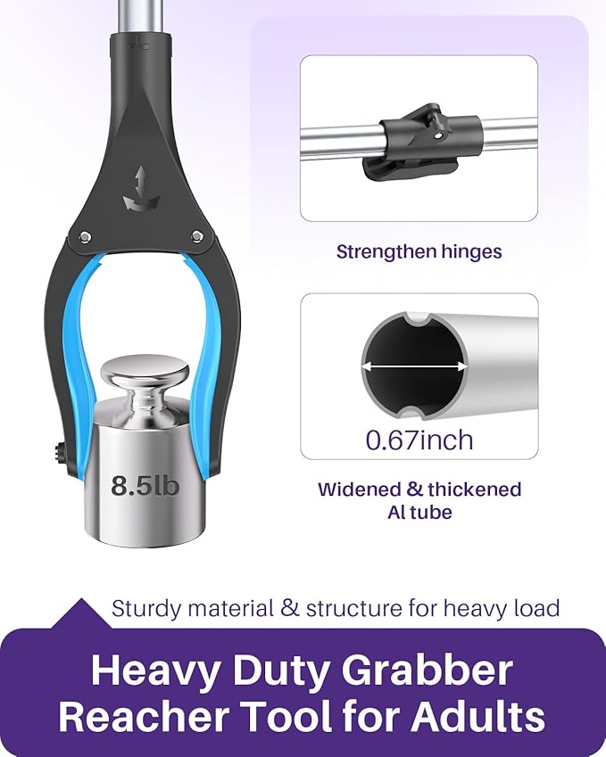 KEKOY Pro 40-inch Reacher Grabber Pickup Tool, Heavy Duty Grabbers for Seniors Foldable Pick Up Trash Stick with Anti-Slip 360° Rotating Jaw, 4" Wide Extended Weed Gripper Claw with Magnet