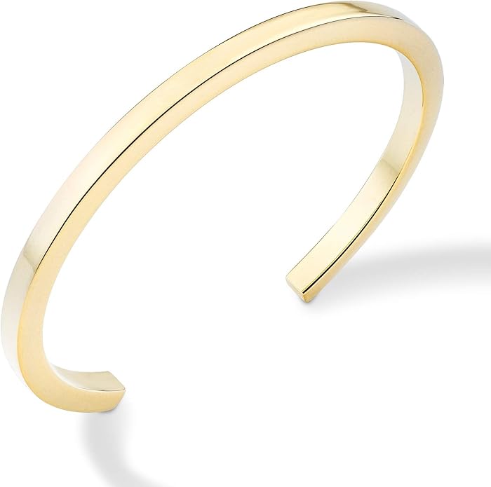 Miabella Italian 925 Sterling Silver or 18K Gold Plated 925 Sterling Silver 4mm Squared Cuff Polished Bangle Bracelet for Women Men, Made in Italy
