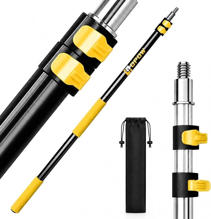 4.7-12ft Telescopic Extension Pole, Heavy-Duty Aluminum Paint Roller Extension Pole with Flip-Lock, Universal Thread, Multi-Purpose Extendable Pole for Second-Story Work