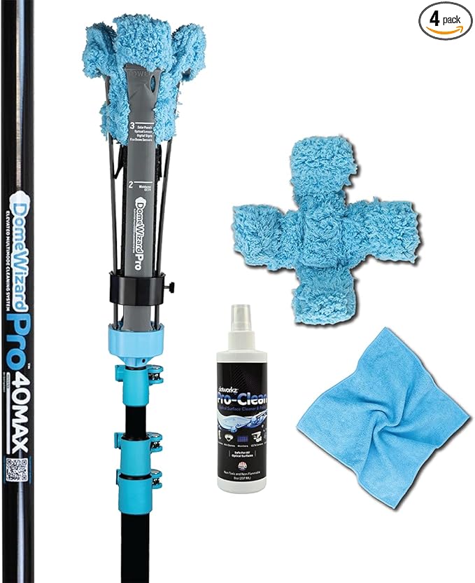 DomeWizard™ 40' Security Camera Cleaning Kit with Professional Grade Carbon Fiber Pole – Lens Cleaner for Dome, PTZ, Mini Dome & Bullet Cameras – Reusable Microfiber Mitt + 8oz Cleaning Solution