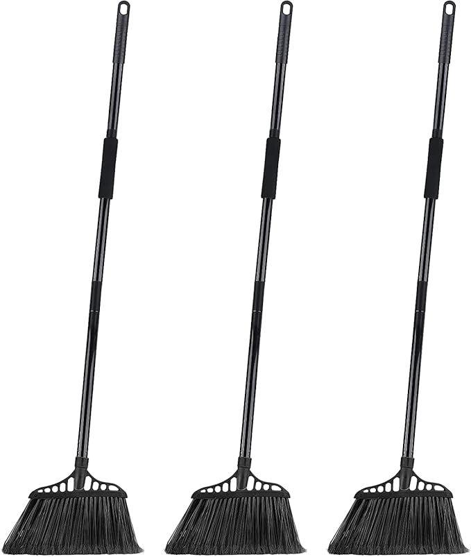Tiumso Outdoor Broom for Floor Cleaning, Heavy Duty Brooms with 55" Long Handle, Angle Brooms for Concrete Courtyard Home Patio Kitchen Shop Lobby Patio Lawn - Black