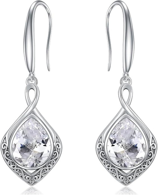 PELOVNY Celtic Knot Filigree Earrings for Women 925 Sterling Silver Moss Agate/Birthstone Infinity Earrings Birthday Christmas Jewelry Gifts for Mom Daughter Wife Sister
