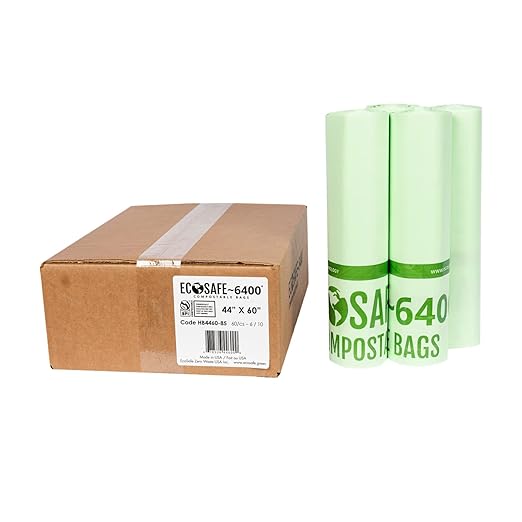 EcoSafe-6400 HB4460-85 Certified Compostable Bag - 44x60” Green Bags for 60 Gallon Bin - Extra Strong Leak, Puncture and Tear Resistant Food Scraps Bin Liners, Pack of 60