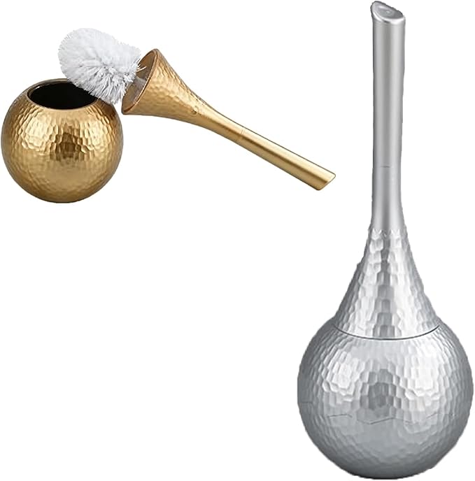 Kobizpanda Silver Toilet Brush and Holder Set, Brushed Nickel Modern Bathroom Brush with Anti-Splash Shield 360° Cleaning, ABS Plastic Rust-Proof Waterproof Toilet Bowl Cleaner for Home Spa
