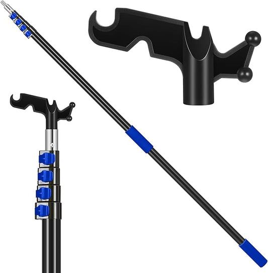 4.3-18ft Telescopic Extension Pole with Utility Hook, Multi-Purpose Aluminum Pole for Painting, Dusting and New Year Window Cleaning Christmas Lights Installation Without a Ladder(Blue)