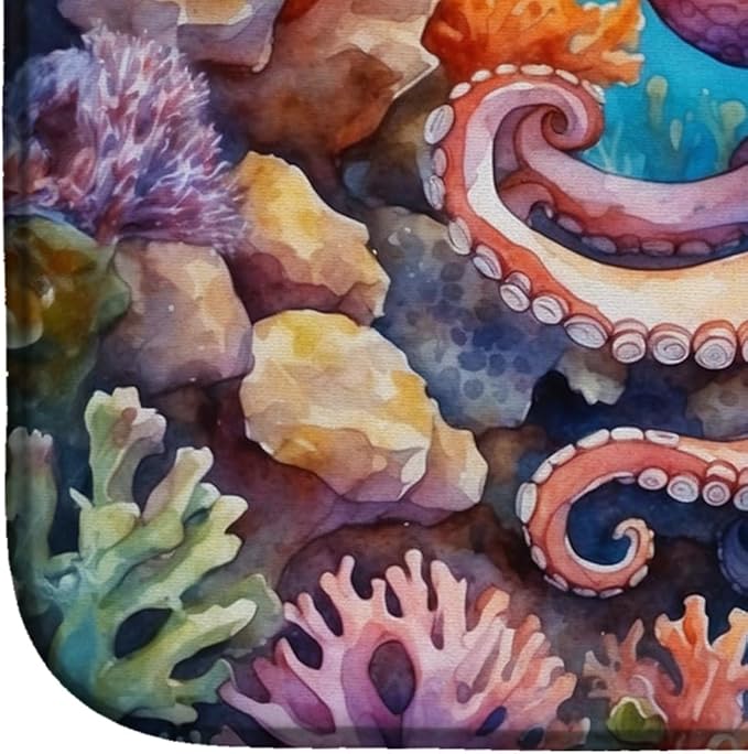 Caroline's Treasures Octopus Among Coral Dish Drying Mat Absorbent Dish Drying Mat Pad for Kitchen Counter Dish Drainer Mat for Countertop, 14 x 21", Multicolor