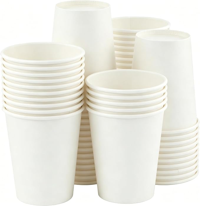 8 oz 50 Pack Disposable Coffee Cups, Bulk White Disposable Paper Cups, Coffee Cups for Hot Tea, Chocolate and Cold Drinks