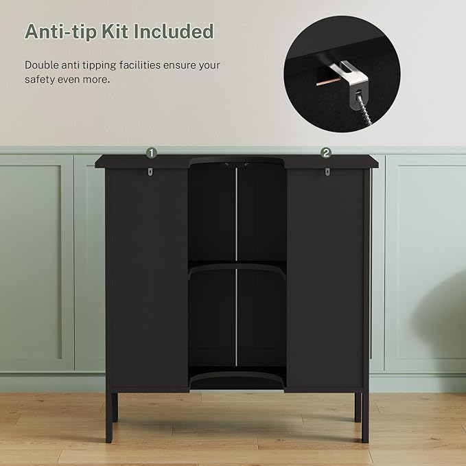 TEENFON Pedestal Sink Storage Cabinet, Under Sink Cabinet with 2 Doors & Shelf, Under Bathroom Sink Cabinet, Pedestal Sink Storage for Bathroom, Black