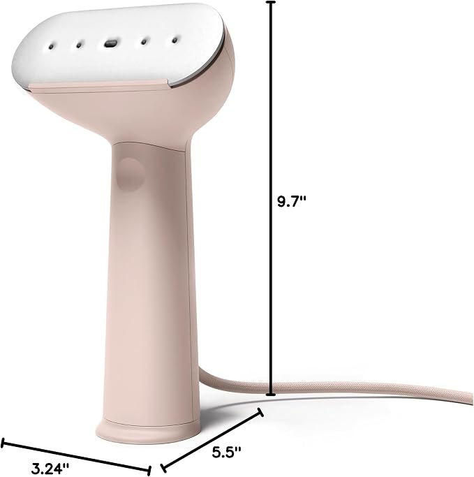 Steamery Handheld Clothes Steamer Cirrus 3, 1200W, US Plug, Heated Ironing Plate, Fast Heat Up, Garment Wrinkle Remover, Pink