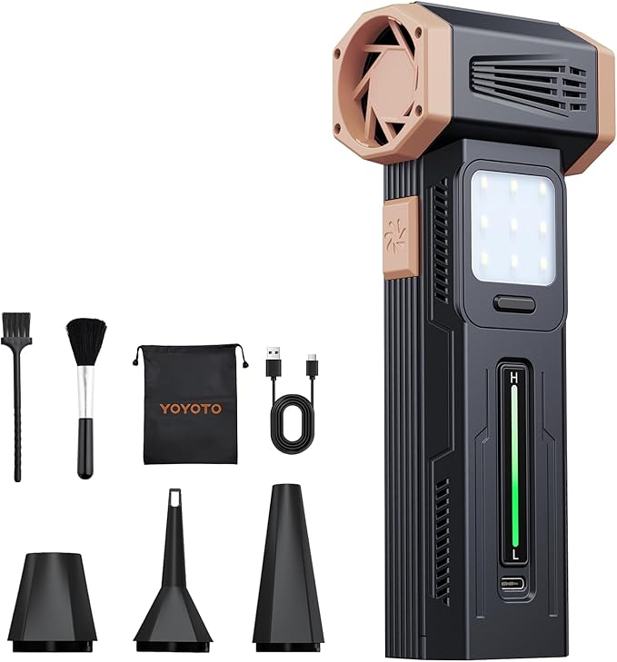 Compressed Air Duster, Electric Air Duster with Powerful Brushless Motor and 430G Storm Force, 360W Power & 59.2WH Rechargeable Air Blower, Up to 6H, 4 Gear for PC Car Home Outdoor (Black)