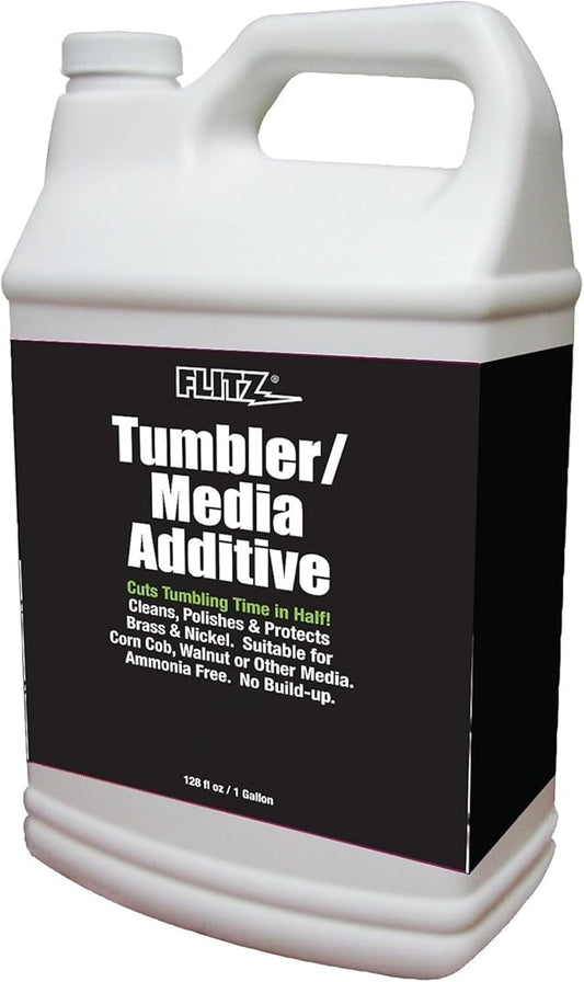 FLITZ Tumbler Media Additive - 1 Gallon Bottle of USA-Made Brass Cleaner Reloading Liquid for Ammo, Copper, & All Metals - Ammonia-Free Tumbling Polish to Remove Oxidation, Powder Residue (1 Pack)