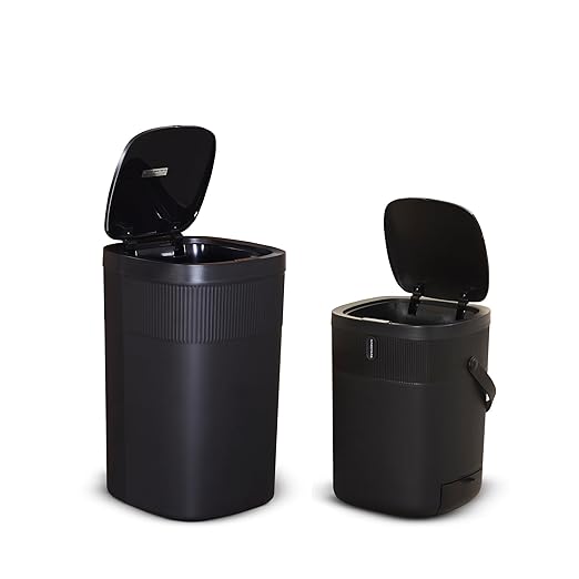 Ninestars 13.2 Gallon Automatic Trash Can, 50L + 12L Touchless Motion Sensor Garbage Can Set of 2 with Soft Close Lid, Liner Ring, Fingerprint Resistant Stainless Steel Kitchen and Bathroom, Black