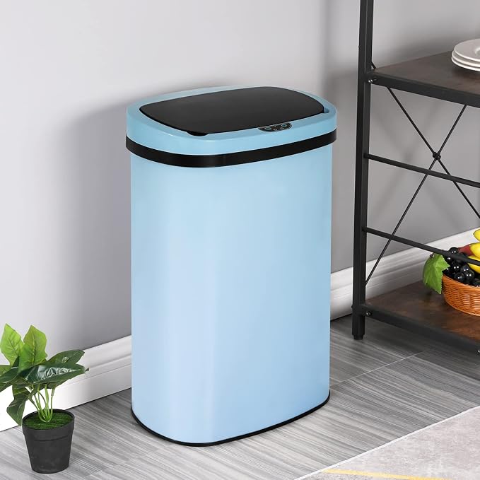 Furniture of America Verbena 13 Gallon Metal Household Trash Can with Motion Sensor Lid for Kitchen, Black