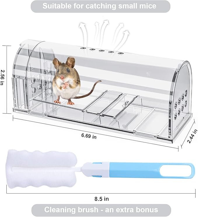 4 Pcs Humane Mouse Traps No Kill, Live Mouse Traps Indoor for Home, Reusable Mice Small Rat Trap Catcher for House & Outdoors