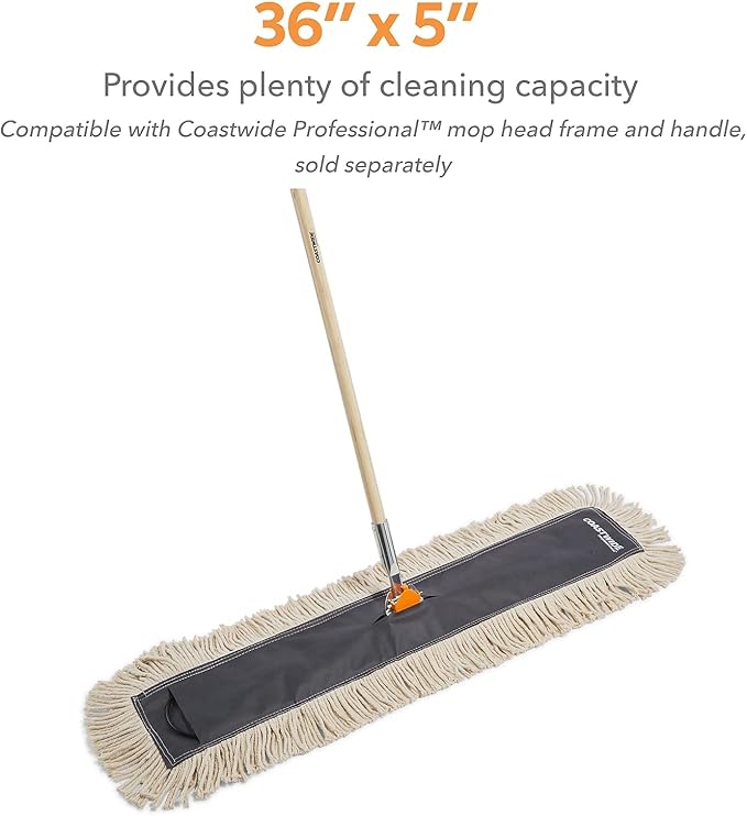 Coastwide Professional Economy Dust Mop Head, Cotton, 36" x 5", White