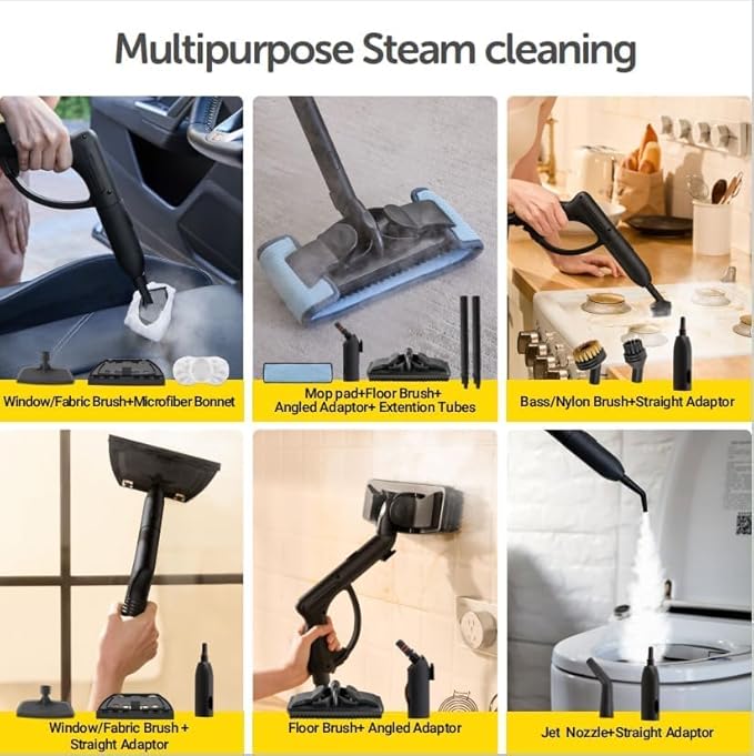 STEAMBOT 34-in-1 Steam Cleaner mop for Home & Car, 2L Water Tank, 4.3ft Hose, Deep Steam Cleaning for Floors, Tiles, Grout, Windows, Kitchen, Living Room – Multi-Surface Steamer