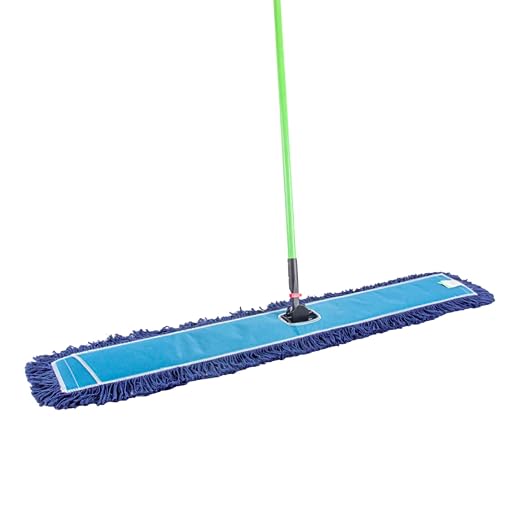 Restaurantware-Clean Tek Professional 48.03 x 5 Inch Dry Floor Mop, 1 Reusable Dust Mop - 64-Inch Handle, Secure Attachment, Blue Cotton-Poly, Machine Washable, for Cleaning Home Or Office