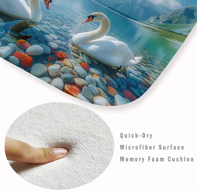 WODEJIA Non Slip Bath Rugs Sponge Foam for Bathroom,Flannel Mat Rug for Living Room, Absorbent MatS for Forlaundry Room and Kitchen,Swans On The Water Welcome Mat 47x18 Inches