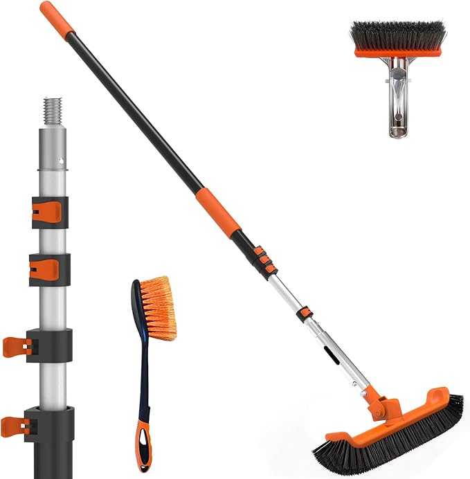 SISIUPASSIE Pool Brush Kit with Pole, Upgrade 18" Pool Brush and High-Efficiency Stainless Steel Bristles Brush with Telescopic Pole for Cleaning Pool Walls, Curved Ends, Tiles & Floors, 16 FT