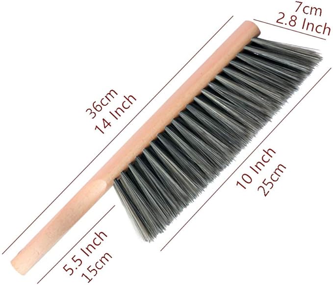 Soft Bristle Hand Brush Wood Handle for Bench Counter Shop 14" Gray | Foxtail dust brush for upholstery furniture cushion sofa bed and beach sand, Natural handheld broom for dustpan, Non-scratch