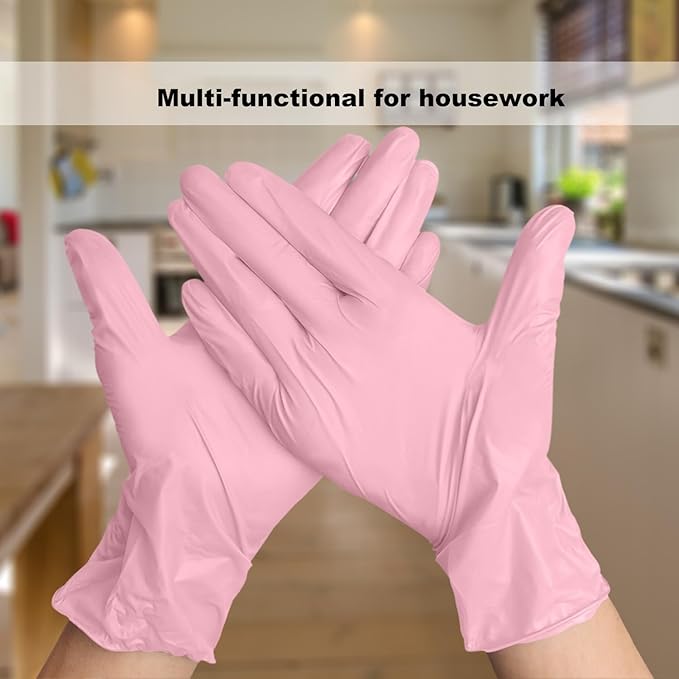 Disposable Gloves Small, Nitrile and Vinyl Blend Material Gloves, Latex Free 4 Mil 100 Pc Food Grade Glove for Cleaning, Food Prep, Hair Dye, Tattoo, Pink