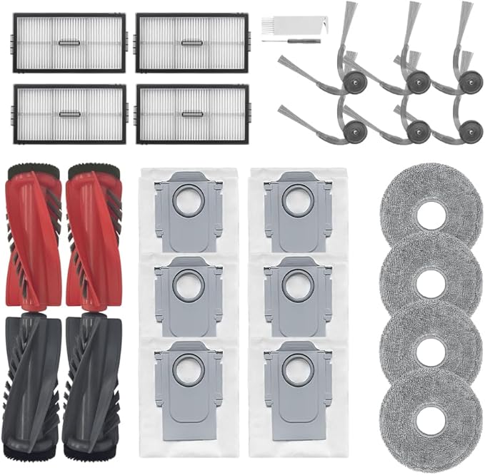 Saros 10R Accessories Kit Replacement Compatible with Roborock Saros 10R/Saros 20/Qrevo CurvX Robot Vacuum, 2 Pairs Main Brush, 4 Mop Pads, 6 Side Brushes, 4 HEPA Filters,6 Dust Bag, 1 Cleaning Tool