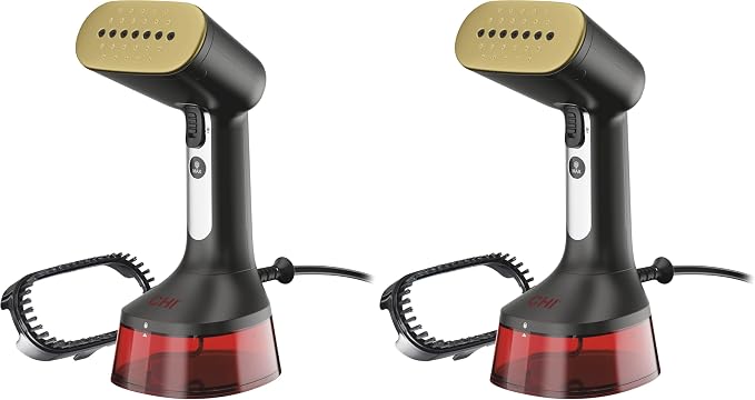 CHI Handheld Garment Steamer for Clothes, 2 Continuous Steam Modes, Full-Size 300 ml Capacity Water Tank, Ergonomic Handle, Vacation Essentials, 1600 Watts, 10’ Cord, Red (11590) (Pack of 2)