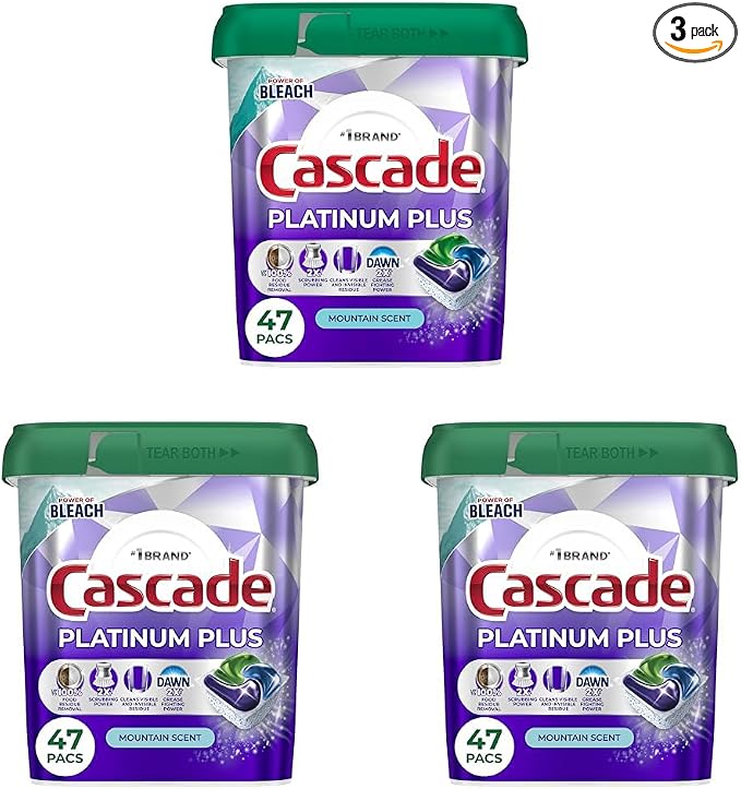 Cascade Platinum Plus Dishwasher Pods, Dishwasher Detergent, Dish Detergent Soap, Mountain, 47 Count (Pack of 3)