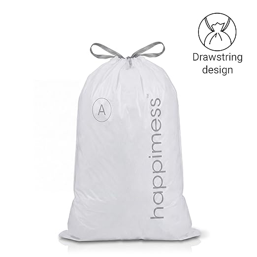happimess 8 Gallon (30L) Drawstring Trash Bags, Unscented, Clear, Heavy Duty LDPE Liners for Kitchen and Household, Custom Fit, 80 Count (4 Packs of 20 Liners) HPM3000A-C-4SET