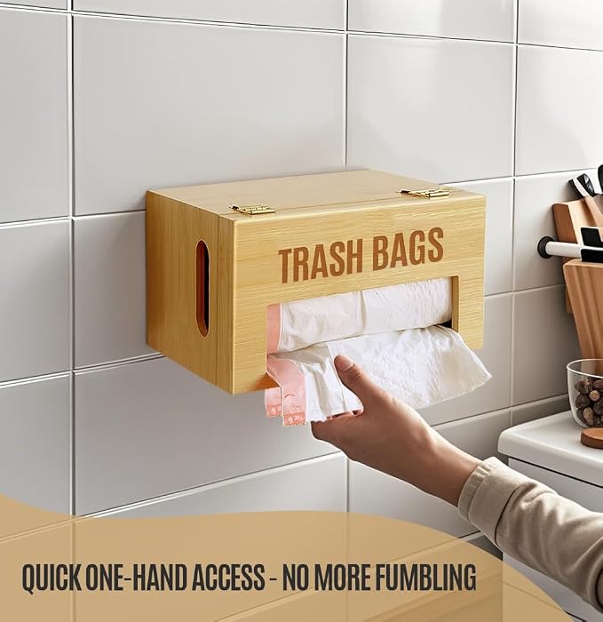 Libreshine Extra Large Bamboo Trash Bag Dispenser Holder for Tall Kitchen Bags, Fits Costco Jumbo Rolls, 13–33 Gallon Garbage Bag Organizer for Pantry, Under Sink/Wall/Cabinet/Freestanding Mount