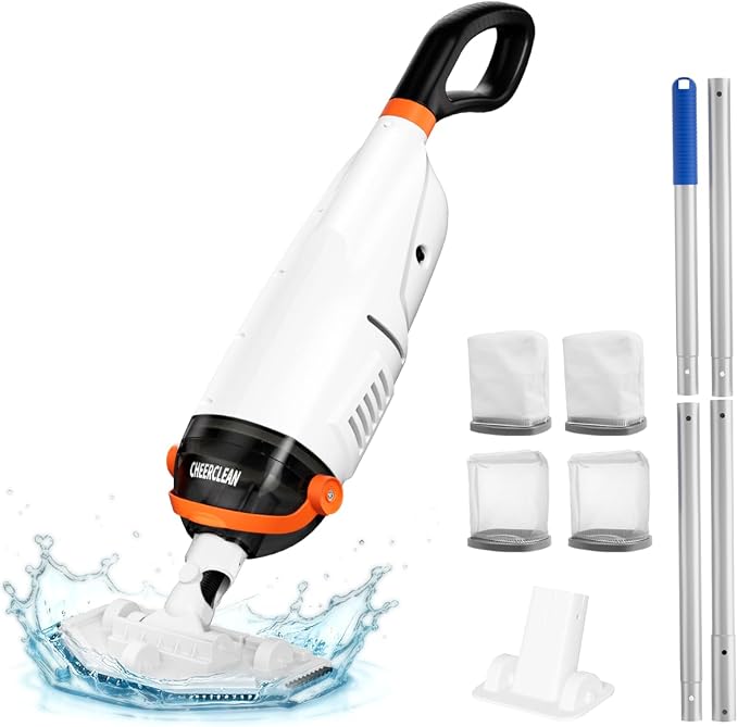 Cordless Handheld Pool Vacuum for Above Ground Pool -Upgraded 26.5GPM Real Suction,Time-Saving Directional-Control,60min Runtime,2Vac Heads &4Filter Bags,Leaf Net for Hot Tubs & Inground Pools -Orange