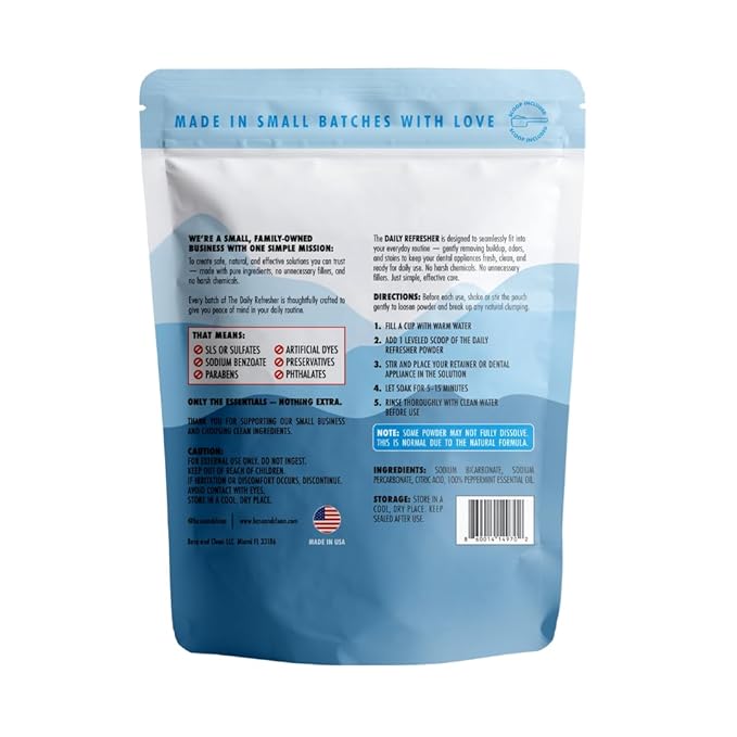 Base & Clean – The Daily Refresher™ | 100% Natural Retainer & Aligner Cleaner Powder | For Daily Use | 4 Month Supply | No Harsh Chemicals or Wrappers | Made in USA | NO Persulfate