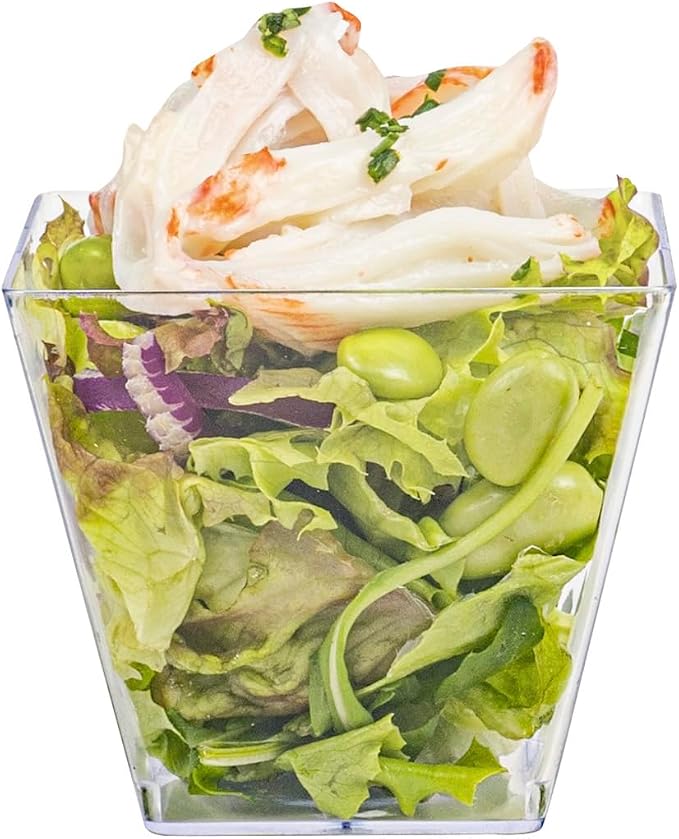 Restaurantware-4 Ounce Mini Kova Cups, 20 Square Small Appetizer Cups - Durable, Disposable, Clear Plastic Parfait Cup, Serve Mousse, Puddings, Or Samples, For Weddings Or Parties