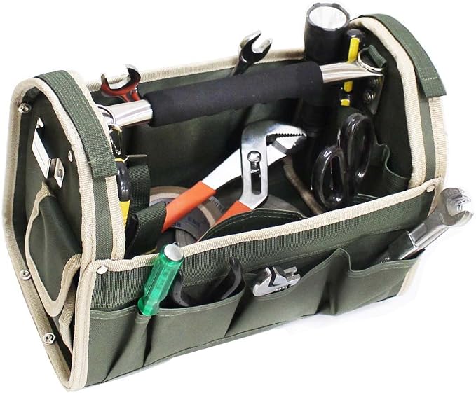 RAVEN 12.5" Green Tool Carry-All | Premium Canvas with Multi-Pockets | Metal Handle & Rubber Feet | 12.5" x 9.5" x 8" | Best for Tools, Crafts & Supplies