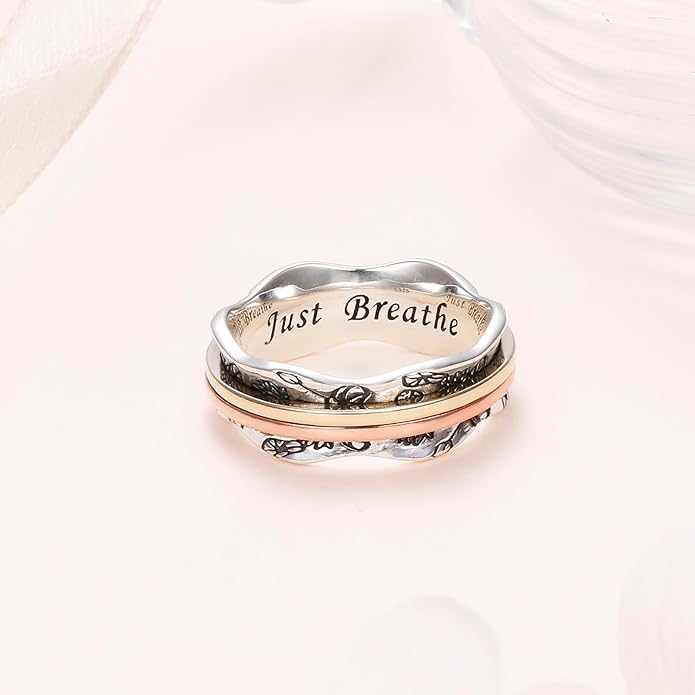 Ladytree Spinner Fidget Anxiety Ring,925 Sterling Silver Stress Relief Worry Ring,Platinum Plated ADHD Autism Jewelry,Birthday Mom Gift for Women