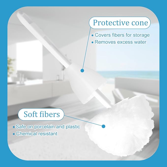 Eaasty Toilet Bowl Mop Toilet Bowl Brush White Soft Swab Bathroom Brush with Holder Long Handle Cleaning Scrubber Bathroom Accessories(4 Pcs)
