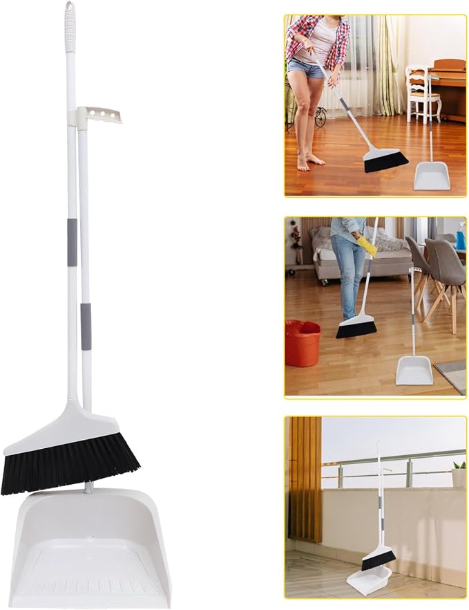 Lurrose Broom and Dustpan Set Heavy Duty Floor Cleaning Kit with Soft Bristles and Ergonomic Long Handle for Home Kitchen Tile and Hardwood Surfaces