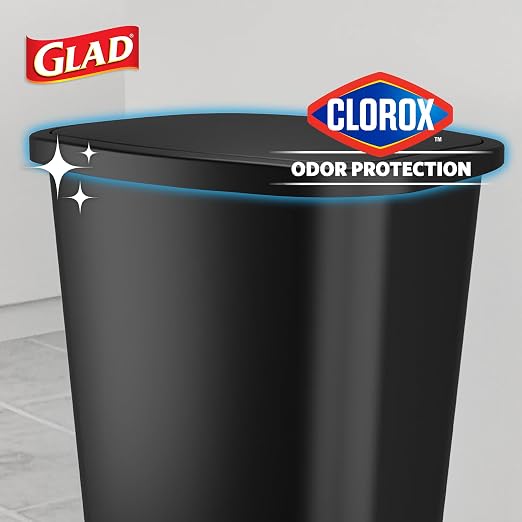 Glad Premium 20 Gallon Trash Can with Clorox Odor Protection | Plastic Kitchen Waste Bin | Hands Free with Stainless Steel Foot Pedal and Garbage Bag Rings, Black