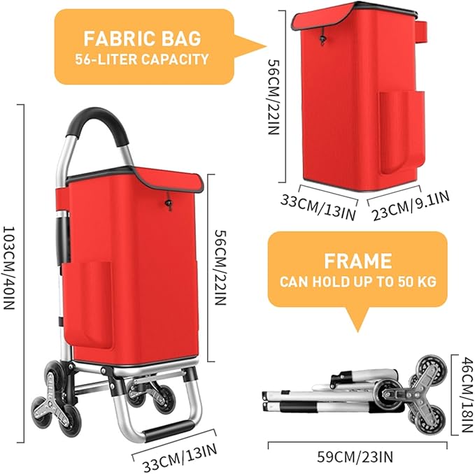 Heavy Duty 3 in 1 Shopping Cart, Foldable Hand Truck with 6 Wheels, 110 lbs Grocery Cart, Portable Utility Dolly, Waterproof Bag for Moving, Camping