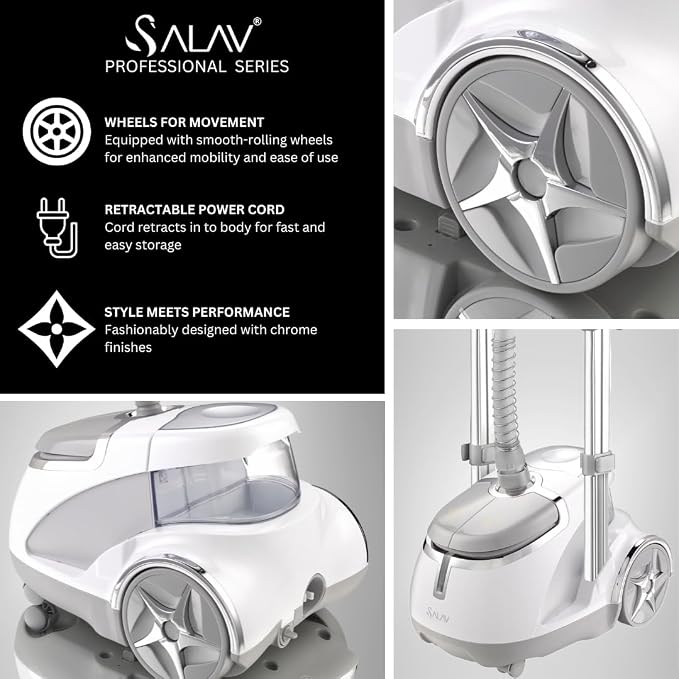 SALAV Professional Standing Garment Steamer with Retractable Power Cord, Foot Pedal Control