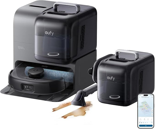 eufy Certified Like-New Robot Vacuum E28, Portable Deep Cleaner for Carpet, HydroJet System with Roller Mop, All-in-One Robot Vacuum and Mop Combo, Corner-to-Edge Cleaning (Renewed)
